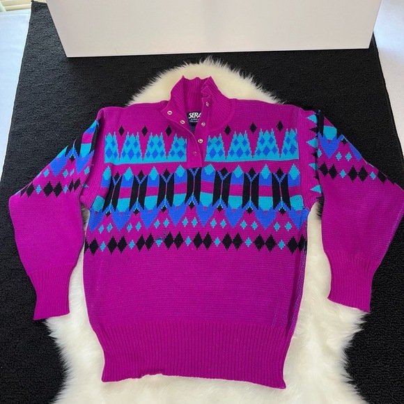 Serac Sweaters - Vintage Serac Sweater Womens Small Long Sleeve Geometric Ski Ribbed Pullover
